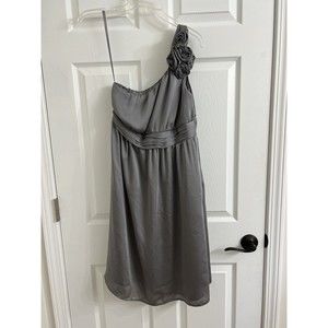 Merona Women’s Size 8 Gray Cocktail Dress, One Shoulder With Flowers! Wedding!